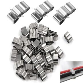 100PCS Trailer Frame Wire Clips Stainless Steel Cable Clips 22.5mm/0.89Inch Solar Panel Double Wire Clips Clamps for PV Wiring Boat Cable Trailer