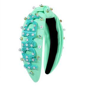 Western Pearl Rhinestone Knotted Headband for Women Hot Pink Black Green Crystal Jeweled Knot Hairband Headpiece Boho Country Cowgirl Beaded Star Howdy Twist Headband Rodeo Nashville Bachelorette