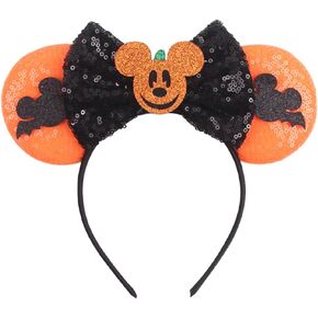 Halloween Mouse Ears Bow Headbands, Glitter Sequins Mouse Ears Headband Hair Band for Princess Cosplay Costume Party