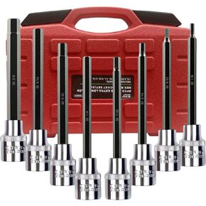 SUNHZMCKP 3/8 Inch Drive Long Hex Bit Socket Set, 19-Piece Standard SAE & Metric(1/8-3/8 in, 3-12 mm) Extra Long Allen Socket Set, S2 Alloy Steel, Socket Tool Accessories with Storage Box