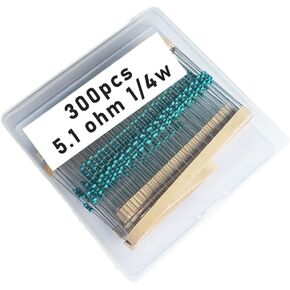 5.1 1/4W, 5.1R1/4W, 5.1 ohm, 5.1 R 1/4W, 5.1Ωresistor, 5.1 ohm resistor, 5.1 ohm Metal resistor, 5.1 R Metal Film resistors 1/4w(0.25w) 1% tolerance 0.01 MF Metal Film Fixed Resistor 300 pcs