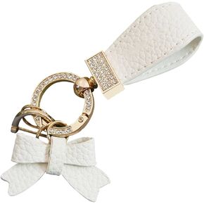 1 PC Bling Car Bow Leather Keychain, Rhinestone Keychain Decoration, Universal for Car Handbag Pendant (Gold & Black)