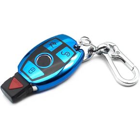 Fit for Mercedes Benz C E S G M CLS CLK G R Class Sprinter 300 Series Smart TPU Key Fob Remote Cover Case Shell Glove Pouch Holder Protector Keyless Entry Sleeve Accessory, w/ Key Chain, Blue