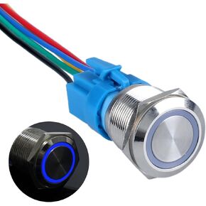 1 قطعة 22 مللي متر مفتاح زر الضغط المؤقت 12 فولت-24 فولت حلقة Led 1NO 1NC إعادة ضبط ذاتي تشغيل/إيقاف معدن مستدير مقاوم للماء IP66 لثقب تركيب 7/8 بوصة مع مقبس سلك (ضوء LED أزرق) in Kuwait