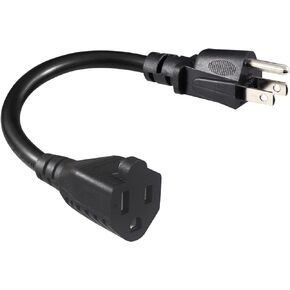 [1 Pack] 6inch Short Power Extension Cord - Black 3 Prong Mini Indoor Grounded Extension Cord,16AWG Small Electrical AC Extension Cord for Outlet Saver,Rated for 13AMP Home Appliance Extender Lead