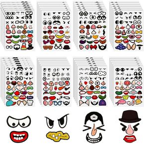 48 Sheets Mouth Stickers for Crafts Clown Human Mouth Eyes Nose Stickers Face Decals Make a Face DIY Stickers Creative Stationery Sticker for Holiday Party Supplies(Funny)