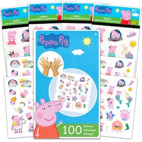 Peppa Pig Sticker and Tattoos Party Favors Super Set Bundle ~ 200 Peppa Pig Temporary Tattoos and Stickers (Peppa Pig Party Supplies)
