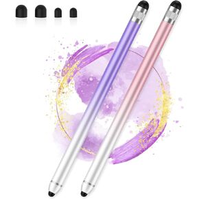 Stylus Pen for Touchscreen, Dual-end High Sensitivity Capacitive Stylus Pen for iPhone/iPad/Android/Samsung/Computer/Tablets, AmberVec Universal Stylists Pens for Touch Screens, 2 Pack-Pink, Purple