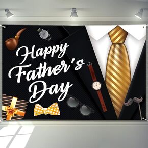 Large Fathers Day Banner Decorations 72" x 48" Happy Father's Day Backdrop Black Suit Tie Gifts Glasses Party Supplies Gifts Photography Background for Indoor Outdoor Garden,Yard,Home Decor