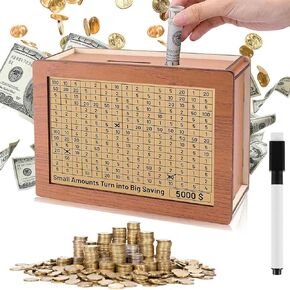 صندوق توفير خشبي لخزنة النقود قابل للمسح، صندوق توفير المال للعد التنازلي، وعاء توفير المال لهدف التوفير، صندوق نقود خشبي، صندوق نقود خشبي، صندوق نقود خشبي للنقود (10000 دولار)