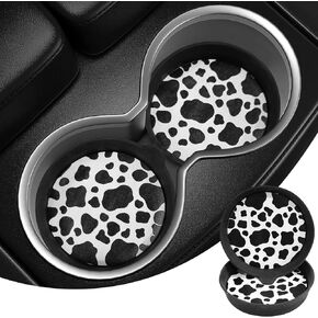SuperKaKa 2 PCS Cow Print Car Cup Coasters,Cute Milk Stuff Auto Accessories Gifts,Western Car Interior Decor for Women