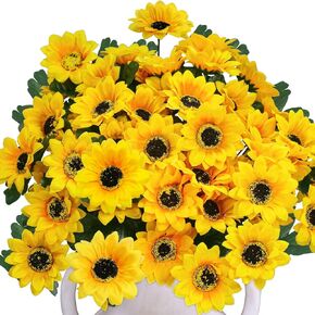 Winlyn 8 Pcs Sunflowers Artificial Flowers Bulk Yellow Sunflower Stems 11.8" Tall Silk Sunflowers Faux Wildflowers for Outdoors Centerpieces Vase Bouquets Wreaths Floral Crafts Wedding Fall Decor