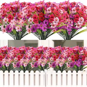 ALAGIRLS 12 PCS Artificial Flowers Outdoor Plants, 6 Colors Fake Flowers for Outside Planters Hanging Baskets, Faux Plastic Plants Silk Flowers for Decoration Home Garden Patio Decor, Multicoloured