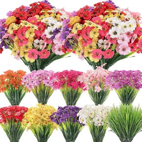 100 Bundles Violet Artificial Flowers, UV Resistant Faux Flowers Outdoor, Faux Silk Flowers, Fake Violet Flowers Bulk for Front Porch Hanging Garden Courtyard Farmhouse Home(Classic Colors)