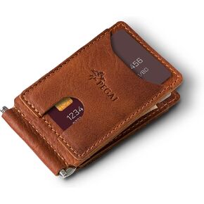 PEGAI Full Grain Leather Money Clip Wallet | Handmade Brown Minimalist Wallet for Men | Slim Business Card Holder | Mens Wallet with Money Clip | MAX (Mocha)