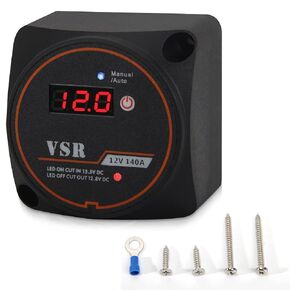 Dual Battery Isolator 12V 140 Amp with Voltage Display Smart Battery Isolator Auto & Manual Mode Voltage Sensitive Relay (VSR) Auto Charger Truck Battery Isolator for ATV UTV Truck Marine RV