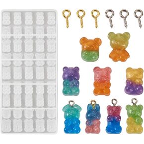 Craftdady 9 Styles Gummy Bear Resin Jewelry Silicone Mold Fake Candy Bear Cabochons with Casting Molds Screw Eye Pin Peg Bails or Epoxy Resin Crafts DIY Jewelry Making Supplies