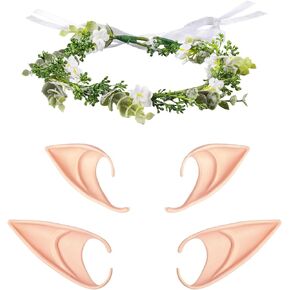 Vividsun Fairy Crown with Elf Ears Woodland Headpiece Flower Crown for women Reneaissance headband
