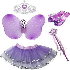 Liberty Imports Little Fairy Princess Dress Up Game, Role Play Costume with Shoes, Wand, Tutu, Wings and Crown Set for Girls (5pcs)