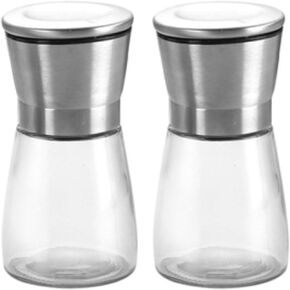 Pepper Grinder Adjustable Ceramic Sea Salt Grinder & Pepper Grinder - Glass Salt and Pepper Shakers - Pepper Mill & Salt Mill W/Funnel (black, small)