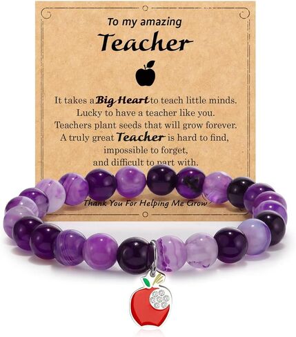 Caiyao Teachers' Day Bracelets Teacher Appreciation Gifts Bracelets Healing Natural Stone Stretch Bracelet for Women Men End of Year Thank You Graduation Gifts Back to School Jewelry in Saudi Arabia