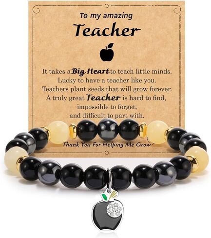 Caiyao Teachers' Day Bracelets Teacher Appreciation Gifts Bracelets Healing Natural Stone Stretch Bracelet for Women Men End of Year Thank You Graduation Gifts Back to School Jewelry in Saudi Arabia
