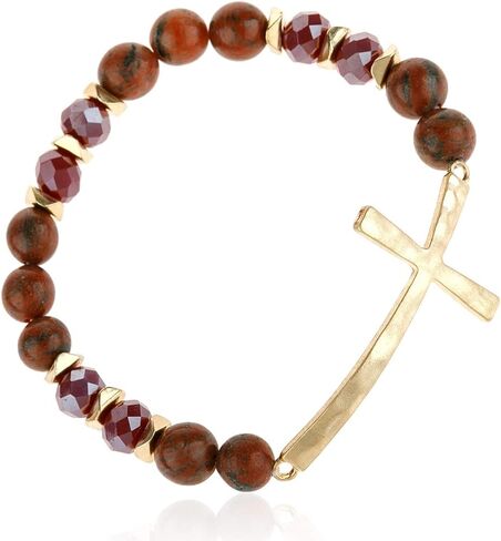 سوار مطاطي متقاطع من RIAH FASHION - شريط معدني متقاطع - حجر طبيعي ديني، سوار صلاة من الكريستال اللامع (مزيج كريستال متقاطع - عنابي) in Kuwait