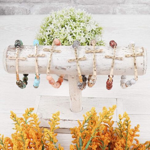 سوار مطاطي متقاطع من RIAH FASHION - شريط معدني متقاطع - حجر طبيعي ديني، سوار صلاة من الكريستال اللامع (مزيج كريستال متقاطع - عنابي) in Kuwait