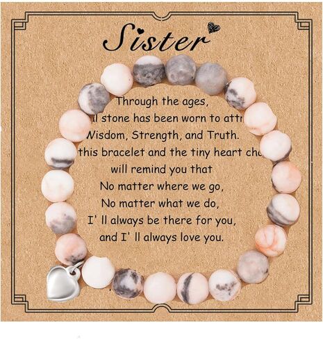 Sister Gift from Sister Healing Stone Bracelet Heart Charm Bracelet Yoga Balancing Bracelet Birthday Thanksgiving Christmas Gift for Sister in Saudi Arabia
