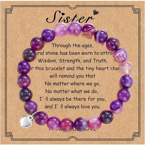 Sister Gift from Sister Healing Stone Bracelet Heart Charm Bracelet Yoga Balancing Bracelet Birthday Thanksgiving Christmas Gift for Sister in Saudi Arabia