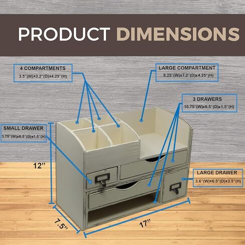 منظم مكتب خشبي كبير قابل للتعديل لسطح المكتب أو الطاولة أو المنضدة - رف تخزين خشبي - للوازم المكتبية أو ملحقات المكتب أو البريد - خشب البارنوود (WO13) in Kuwait