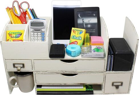 منظم مكتب خشبي كبير قابل للتعديل لسطح المكتب أو الطاولة أو المنضدة - رف تخزين خشبي - للوازم المكتبية أو ملحقات المكتب أو البريد - خشب البارنوود (WO13) in Kuwait