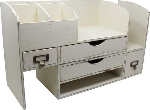 منظم مكتب خشبي كبير قابل للتعديل لسطح المكتب أو الطاولة أو المنضدة - رف تخزين خشبي - للوازم المكتبية أو ملحقات المكتب أو البريد - خشب البارنوود (WO13) in Kuwait