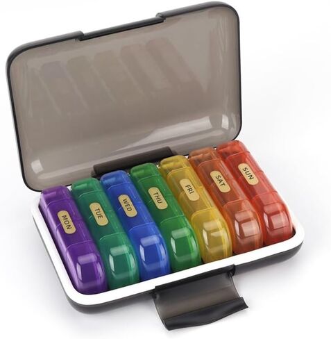 Extra Large Weekly Pill Organizer, Lightproof & Moistureproof 7 Day Pill Dispenser, High Capacity Pill Case, Bulky Weekly Pill Container with Detachable Daily Boxes (Black, 3 Times) in Saudi Arabia