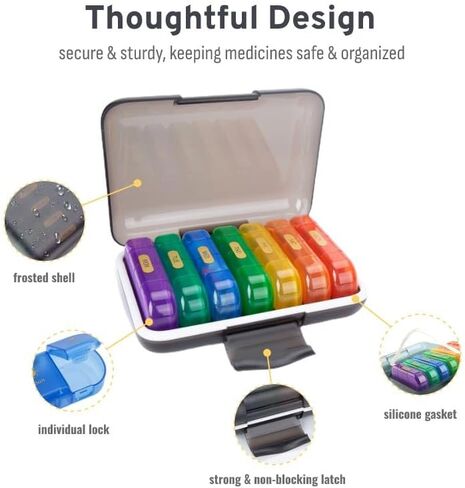 Extra Large Weekly Pill Organizer, Lightproof & Moistureproof 7 Day Pill Dispenser, High Capacity Pill Case, Bulky Weekly Pill Container with Detachable Daily Boxes (Black, 3 Times) in Saudi Arabia