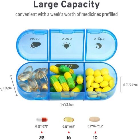 Extra Large Weekly Pill Organizer, Lightproof & Moistureproof 7 Day Pill Dispenser, High Capacity Pill Case, Bulky Weekly Pill Container with Detachable Daily Boxes (Black, 3 Times) in Saudi Arabia