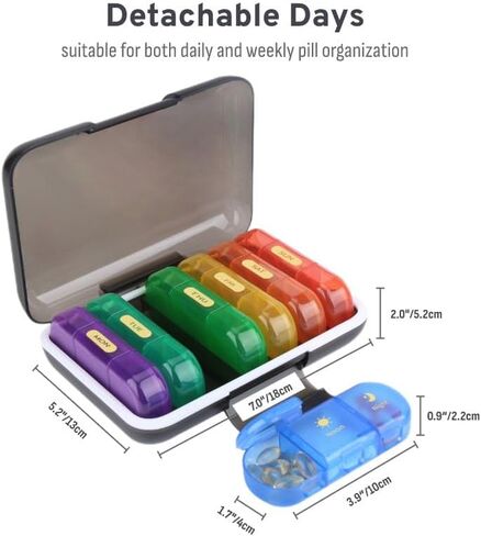 Extra Large Weekly Pill Organizer, Lightproof & Moistureproof 7 Day Pill Dispenser, High Capacity Pill Case, Bulky Weekly Pill Container with Detachable Daily Boxes (Black, 3 Times) in Saudi Arabia