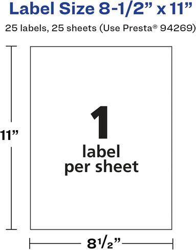 Avery Glossy White Rectangle Labels, 8.5" x 11", 25 Glossy White Labels, Permanent Label Adhesive, Laser/Inkjet Printable Labels in Saudi Arabia