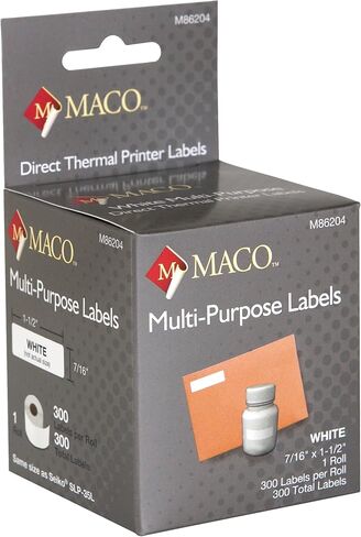 MACO Direct Thermal Printer White Multi-Purpose Labels, 1-1/8 x 2 Inches, 220 Per Roll, 440 Per Box (M86203) in Kuwait
