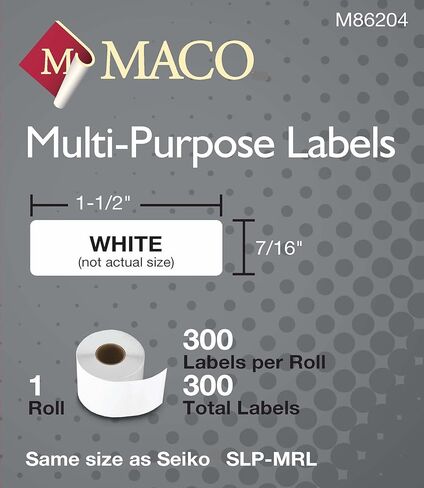 MACO Direct Thermal Printer White Multi-Purpose Labels, 1-1/8 x 2 Inches, 220 Per Roll, 440 Per Box (M86203) in Kuwait