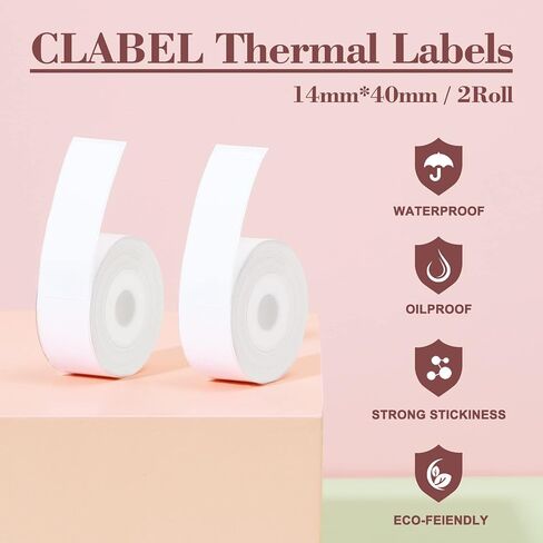 White Label، ورق صنع ملصقات صغير ذاتي اللصق 520B مقاس 14 مم × 40 مم (0.55 بوصة × 1.57 بوصة) متوافق مع صانع الملصقات CLABEL 520B/521B، مثالي للتنظيم والتخزين - بكرتان in Kuwait