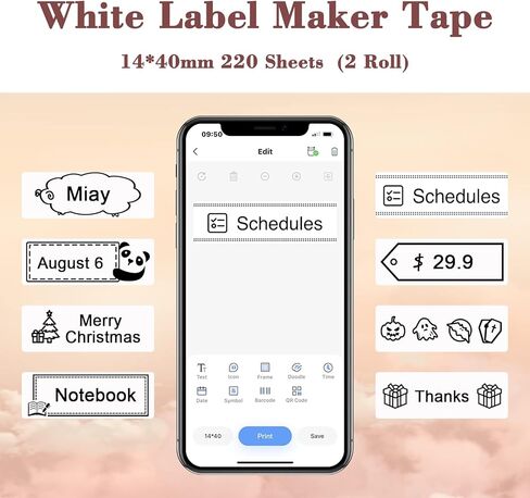 White Label، ورق صنع ملصقات صغير ذاتي اللصق 520B مقاس 14 مم × 40 مم (0.55 بوصة × 1.57 بوصة) متوافق مع صانع الملصقات CLABEL 520B/521B، مثالي للتنظيم والتخزين - بكرتان in Kuwait
