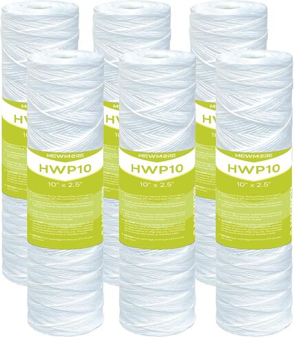 5 Micron Whole House Water Filter Cartridge, String Wound Sediment Filters for Well Water, Universal Replacement for Any 10 inch RO Unit - 10" x 2.5" Cartridges - Pack of 6 in Saudi Arabia