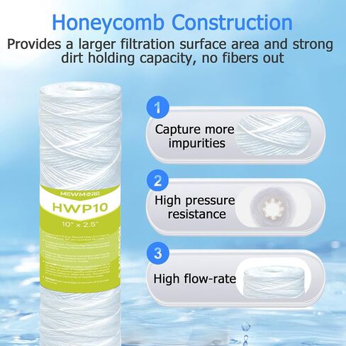 5 Micron Whole House Water Filter Cartridge, String Wound Sediment Filters for Well Water, Universal Replacement for Any 10 inch RO Unit - 10" x 2.5" Cartridges - Pack of 6 in Saudi Arabia