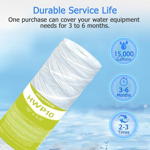 5 Micron Whole House Water Filter Cartridge, String Wound Sediment Filters for Well Water, Universal Replacement for Any 10 inch RO Unit - 10" x 2.5" Cartridges - Pack of 6 in Saudi Arabia