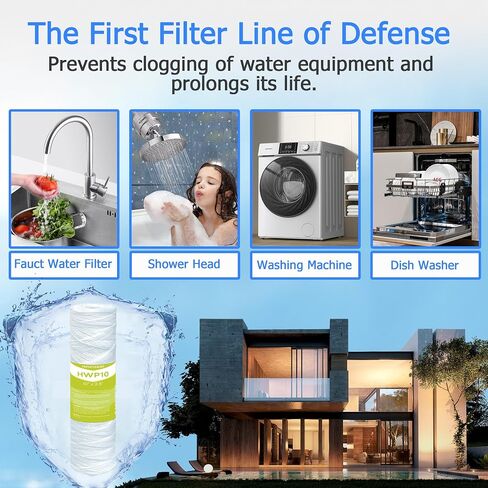 5 Micron Whole House Water Filter Cartridge, String Wound Sediment Filters for Well Water, Universal Replacement for Any 10 inch RO Unit - 10" x 2.5" Cartridges - Pack of 6 in Saudi Arabia