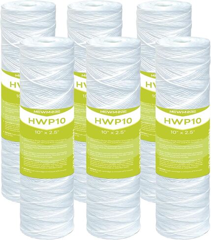 5 Micron Whole House Water Filter Cartridge, String Wound Sediment Filters for Well Water, Universal Replacement for Any 10 inch RO Unit - 10" x 2.5" Cartridges - Pack of 6 in Kuwait