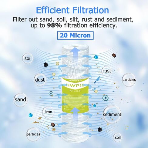 5 Micron Whole House Water Filter Cartridge, String Wound Sediment Filters for Well Water, Universal Replacement for Any 10 inch RO Unit - 10" x 2.5" Cartridges - Pack of 6 in Kuwait