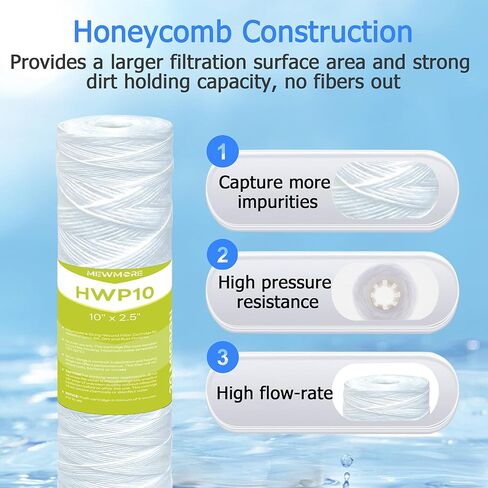 5 Micron Whole House Water Filter Cartridge, String Wound Sediment Filters for Well Water, Universal Replacement for Any 10 inch RO Unit - 10" x 2.5" Cartridges - Pack of 6 in Kuwait