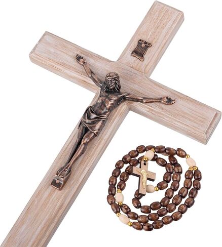 Asterom Farmhouse Crucifix Wall Cross - Rustic Wooden Cross Wall Decor - Handmade Catholic Crucifix for Wall - 12 Inch (Silvery) in Saudi Arabia